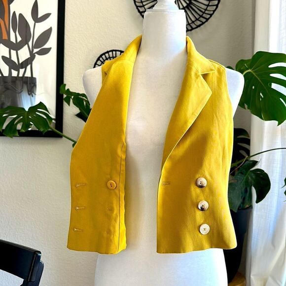 NWT Free People Gabbie Vest Suit Tuxedo Cropped Tailored Slim Collared Mustard - Picture 14 of 16